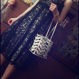 Vintage 90s evening bag silver leaf pouch